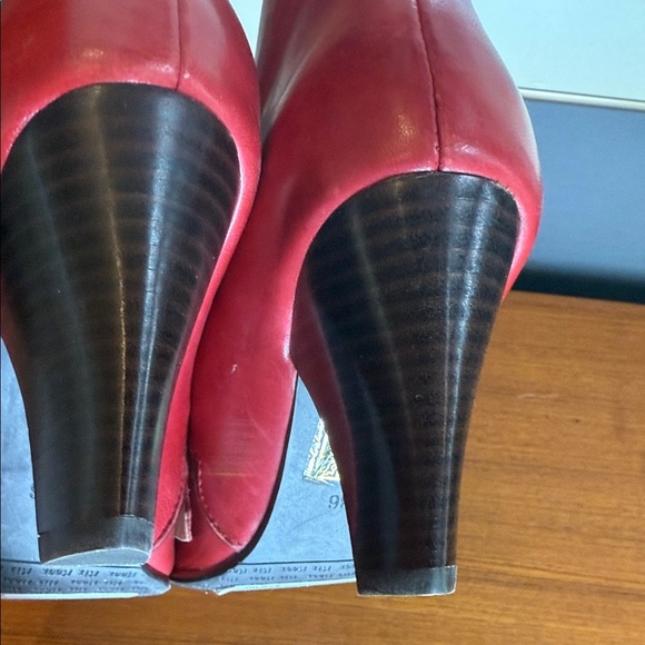 Miz Mooz Red Heeled Boots with Scalloped Design - Picture 6 of 11